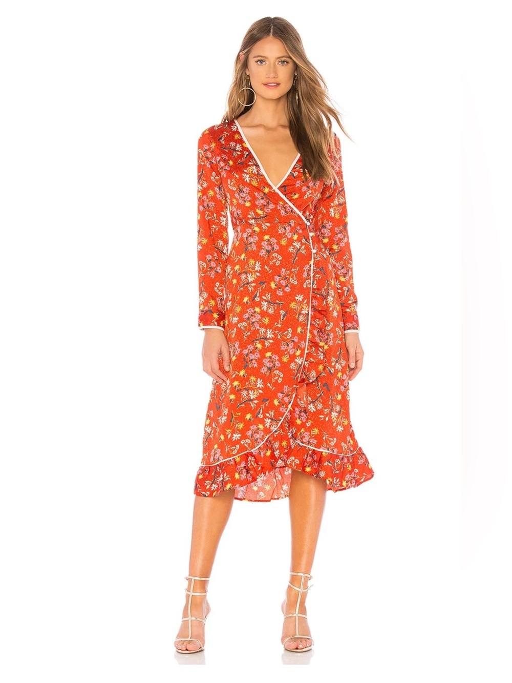 Free People Covent Garden Floral Print Red Ruffle Midi Dress Size 0